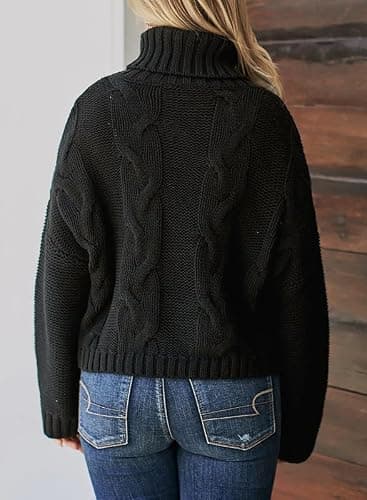 Dokotoo Womens 2025 Winter Fall Solid Turtleneck High Neck Balloon Long Sleeve Sweaters Pullover Outerwear thumbnail 3