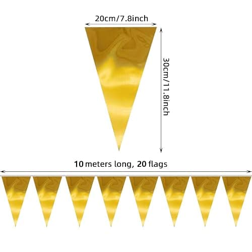 40M/130FT Gold Triangle Pennant Banner Flag Metallic Fabric Bunting Garland for Christmas Graduation Wedding Engagement Anniversary Bachelorette Birthday Bridal Shower Valentines Hen Party Supplies thumbnail 3