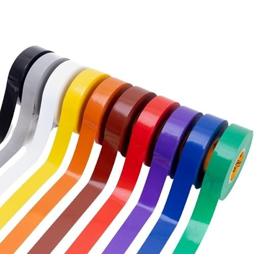 GTSE Mixed Colors Electrical Tape, 10-Pack – Waterproof, Industrial Grade Vinyl, 3/4 in x 66ft– Strong Self-Adhesive PVC Electric Tape for Wire Insulation, 7 Mil, 600V – UL/CSA Listed thumbnail 5