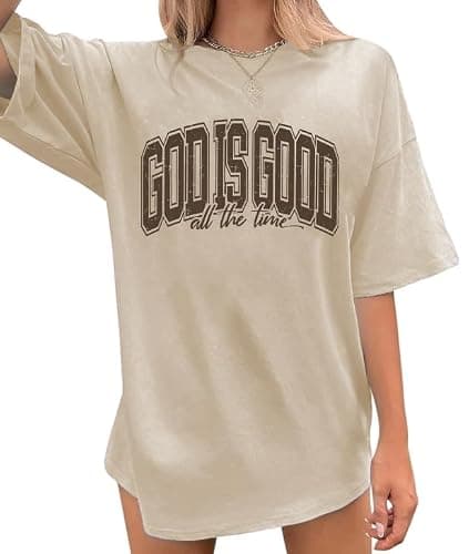 God is Good Shirt Christian Shirts for Women Oversized Jesus Religious Gift Tops Bible Verse Inspirational Tee - Image 1