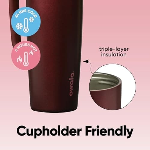 Owala SmoothSip Slider Stainless Steel Insulated Travel Mug with handle, 100% Leak Proof, For Hot and Cold Drinks, Travel Friendly with Sliding Lock Lid, 24 oz, BPA Free, Leak Proof, Black Cherry thumbnail 5