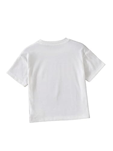 SweatyRocks Girl's Floral Letter Graphic Short Sleeve Tee Shirts Crew Neck Drop Shoulder Summer Tees thumbnail 3