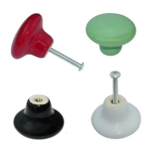 YMAISS 12packs Colorful Ceramic knobs Round Mushroom Cabinet Dresser Vintage pulls Door Handles Drawer Knob Pull Handle Dresser Pulls Cupboard Wardrobe Drawer knobs with Screws thumbnail 5