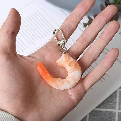 HSYHERE Men Women Creative Interesting Novelty Stylish Mini Simulated Food Orange Shrimp Keychain Key-ring Pendant thumbnail 7