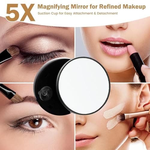 PRIMETEK Vanity Mirror with Lights, 16"x14" Large LED Lighted Makeup Mirror, Hollywood Makeup Mirror, Touch Screen, 3-Color Lighting, 5X Magnification, for Vanity Desk Tabletop, Bedroom, Gold thumbnail 7