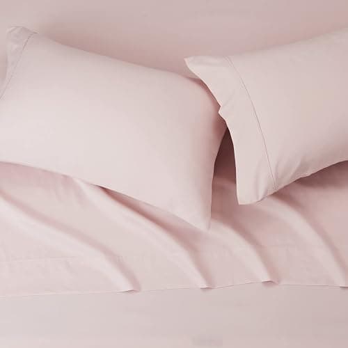 Amazon Basics Lightweight Super Soft Easy Care Microfiber 4-Piece Bed Sheet Set with 14-Inch Deep Pockets, Queen, Blush Pink, Solid - Blush Pink - Queen thumbnail 3