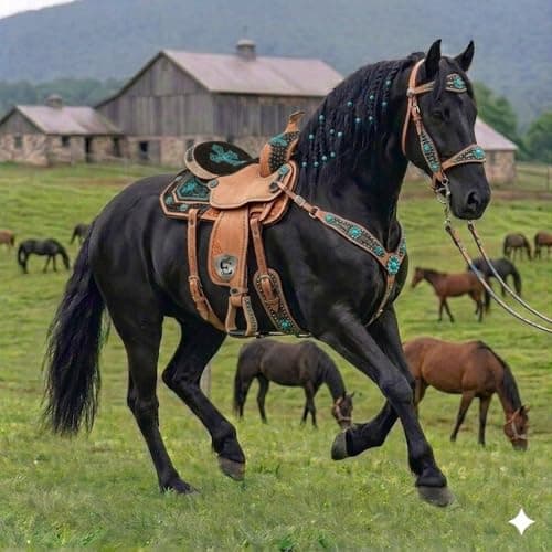 EQUESTROUS Treeless Western Leather Saddle Tack Set - Floral Hand-Tooled Horse Saddle with Matching Headstall & Breast Collar Color (Turquoise, 11" Seat Size) thumbnail 5