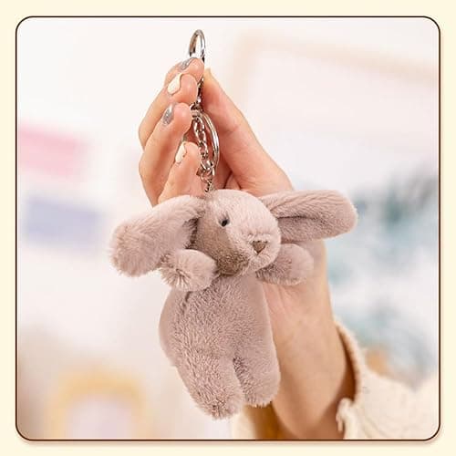Miokkley Cute Bunny Plush Keychain for Backpack, 3.5" Inch Mini Rabbit Keychain Purse Charm Pendant Gift for Women thumbnail 2