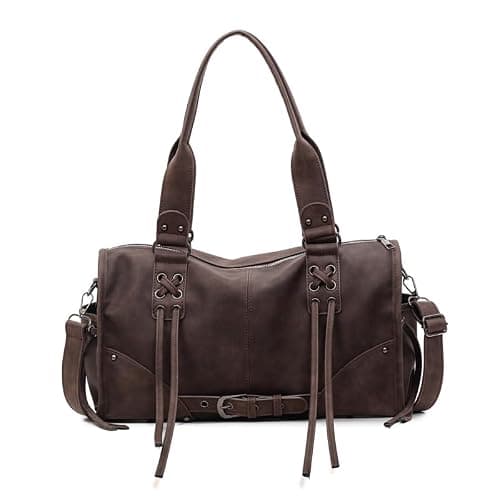 Hibilog Women’s Large PU Tote Bag, Retro Shoulder Boston Bag Vintage Accent, Casual Top Handle Fall Purse for Travel Commute - Image 1