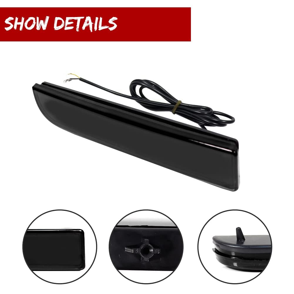 Smoked Lens Led Rear Bumper Reflector Brake Tail Light with Sequential Turn Signal Lamps and Strobe Brake Lighting for Mitsubishi Lancer, Evolution X or Outlander 2008-2017 thumbnail 3