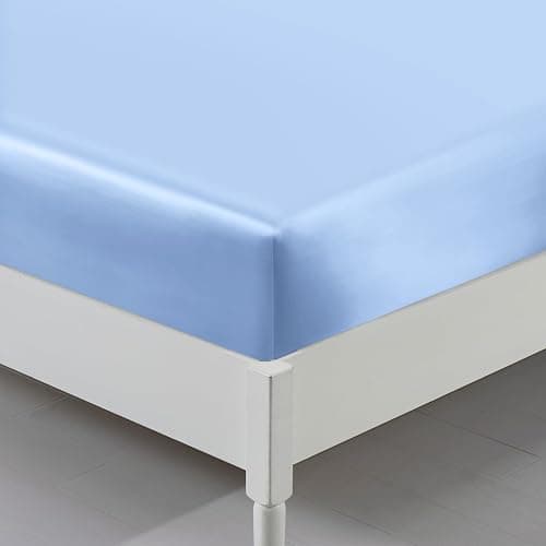 Full Silk Satin Fitted Sheet, Soft Deep Pocket Single Bottom Bed Sheets Sold Separately, Wrinkle Free, Non- Fading, Breathable, Fully Elasticized(Full Size, Light Blue) thumbnail 3