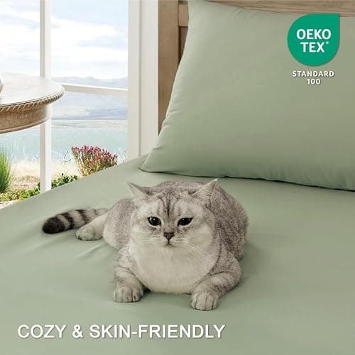 FreshCulture Queen Sheet Set - Ultra Soft Sheets for Queen Size Bed - Brushed Microfiber - Deep Pockets - Easy Care - Cooling & Breathable - 4 Pieces Hotel Luxury Queen Bed Sheets (Sage Green) thumbnail 4