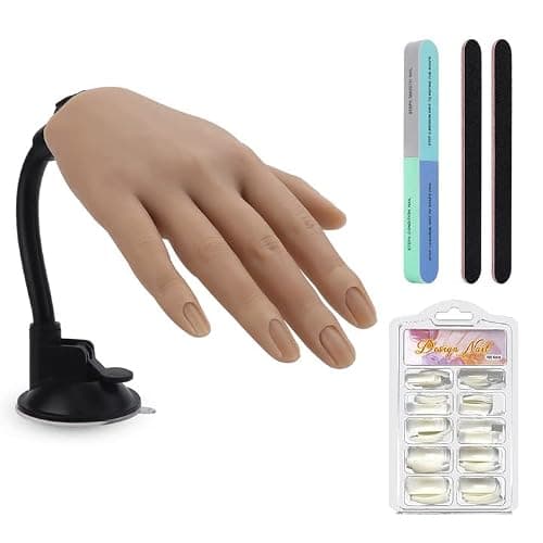 Yokilly Practice Hand for Acrylic Nails,100PCS Practice Nail Tips Flexible Nail Practice Hand with Stand,Silicone Nail Hand Practice Model for Nail Training,Fake Hands With 3PCS Professional Nail File - Image 1
