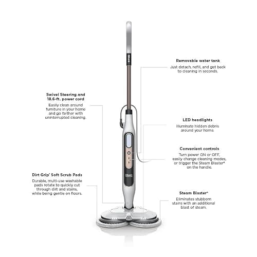 Shark Steam & Scrub with Steam Blaster Technology All-in-One Hard Floor Steam Mop with 3 Steam Modes & LED Headlights S8201, Rotator White thumbnail 10