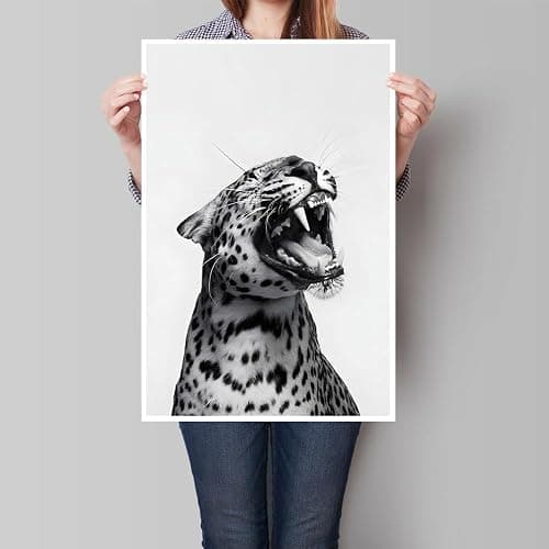 Funny Animal Posters Black and White Leopard Roaring Wall Art Vintage Cheetah Decor Trendy Print Canvas Eclectic Wildlife Aesthetic Prints for Living Room Bedroom Bathroom Poster 12x16in Unframed thumbnail 2