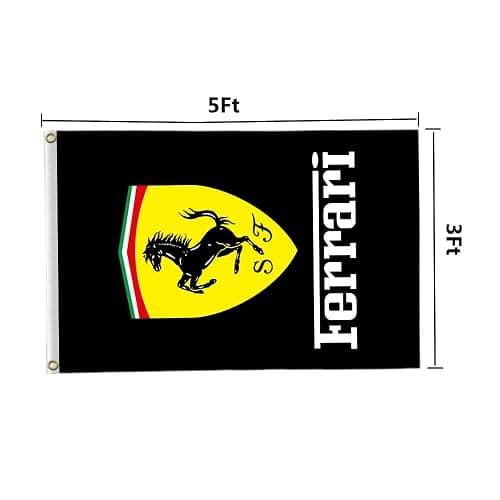 Ferrari Flag 3x5 Feet Car Racing Banner Double Stitched Tapestry with Two Brass Grommets For Garage/Man Cave/Dorm/Room (Black) thumbnail 3
