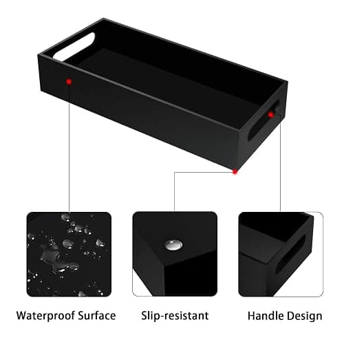 Tasybox Toilet Paper Holder with Storage, Acrylic Toilet Tank Tray, Black Bathroom Trays with Handles Vanity Tray for Home Decor thumbnail 4
