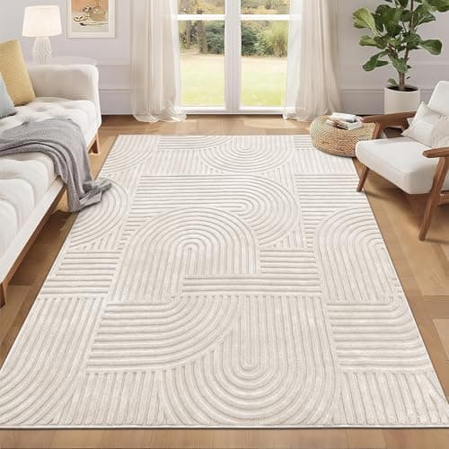 Pauwer 5x7 Washable Area Rugs for Living Room Modern Beige Solid Color Soft Fluffy Rugs for Bedroom Non Slip Boho Accent Indoor Mat Floor Carpet Cover for Kids Room Dining Room Kitchen Office - Image 1