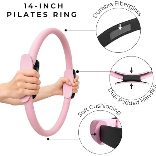 MOAV Premium Pilates Essentials Kit - 14" Ring with Cushioned Handles, Mini Ball with Pump, & 3 Durable Fabric Resistance Bands for Full Body Home Workouts thumbnail 6
