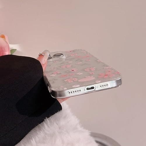 Reownest Compatible for iPhone 15 Case for Clear Pink Flower Cute Aesthetic Design Floral Women Teen Girls Silicone Slim Cover Protection Phone Cases-Clear thumbnail 6
