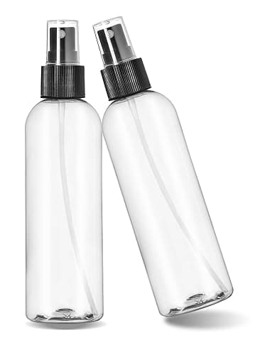 ljdeals 8 oz Clear Plastic Spray Bottles, Black Fine Mist Sprayer, Refillable Empty Bottles for Essential oils, Perfumes, Travel. Pack of 2, Made in USA thumbnail 4