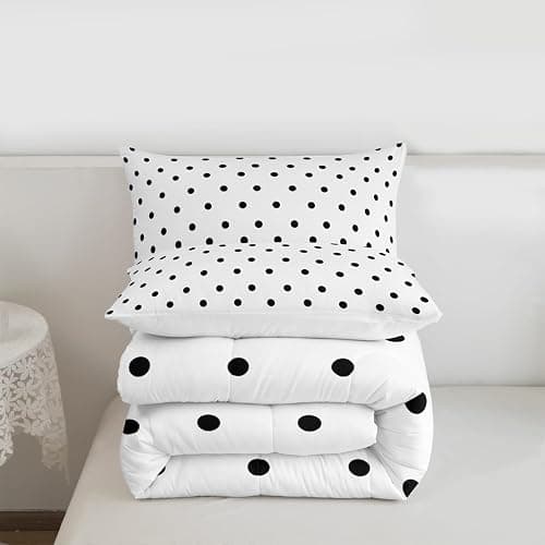 jejeloiu Polka Dots Bedding Set for Boys Girls, Black Geometric Circles Comforter Set Queen Size Simple Modern Duvet Quilt Microfiber Cartoon French Style Bedroom Decor 3 Pcs with 2 Pillow Cases thumbnail 4