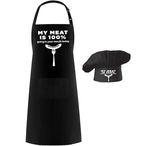Hyzrz Chef Apron Hat Set,Adjustable Chef Hat and Apron Baker Costume with Pocket for Kitchen Grill BBQ Fathers Mothers Gift - Image 1