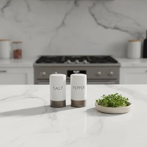 Young's Inc. Farmhouse Ceramic Salt and Pepper Shaker Set - Cute Kitchen Table Accessories and Decor, Small 3-Inch Modern White Rustic Dining Table Decor for Everyday Dining and Gift Giving thumbnail 6