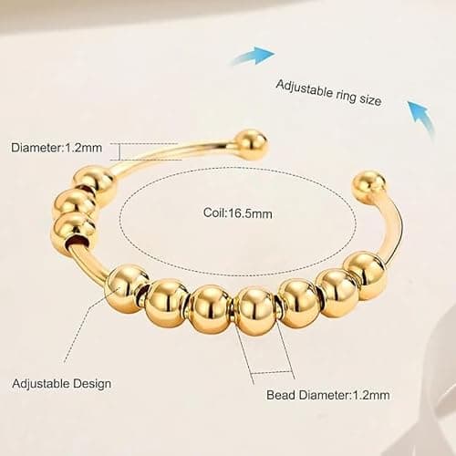 Bague Anti Stress Femme en Argent Sterling 925 Avec Perles Bague D'Anxiete Réglable Fidget Ring Bague Tournante Femme 925 Anxiété Fidget pour Femme Taille Réglable Bague Anti-Anxiété thumbnail 2
