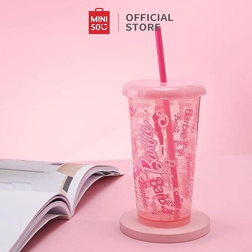 MINISO Barbie 16oz Iced Coffee Cups with Lids & Straws Set of 4 Reusable Plastic Tumblers BPA Free Cup for Cold Drinks, Milkshake, Smoothie, Juice, Water, Travel and Party Favors gift thumbnail 2
