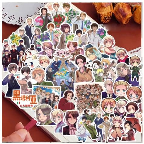 65Pcs Anime Stationery Stickers Hetalia APH Cute Kawaii Sticker Stationery Student Cartoon Manga Waterproof Graffiti Decorate - Image 1
