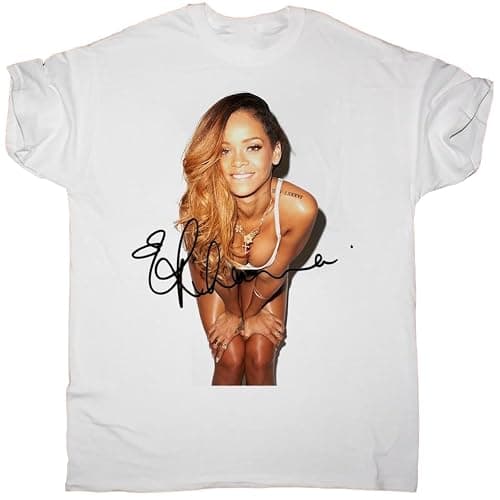 CJVXZVXB Rihanna Signature Sexy T- Shirt Short Sleeve Cotton MenWhite - Image 1