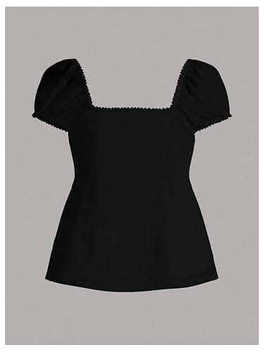 SOLY HUX Women's Short Sleeve Babydoll Tops Cute Summer Blouse | Peplum Top for Teen Girls, Square Neck, Lace Tops, Summer T Shirts thumbnail 3