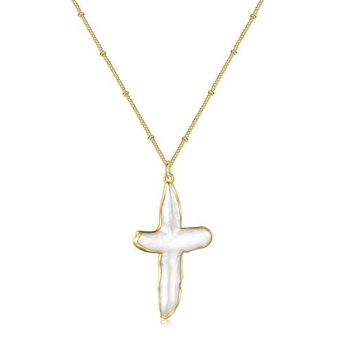 ALRNBY Pearl Cross Necklace for Women Freshwater Natural Chunky Baroque Pearl Necklaces Big 18K Gold Plated Cross Necklace Christian Gifts for Women Men Trendy Jewelry - Image 1