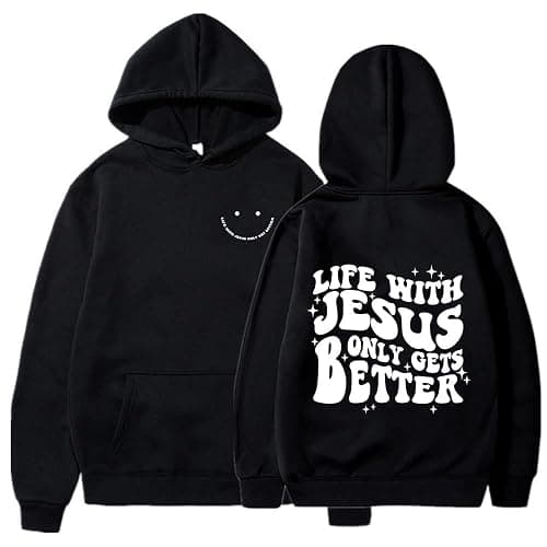 DIOMMELL Life with Jesus Only Gets Better Trendy Drop Shoulder Oversized Graphic Hoodie Christian Sweatshirts Gift - Image 1