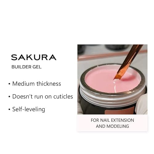 Sincero Salon Solid Builder Gel for Nails - Sakura - Hard Gel Builder for Extension - Nail Repair and Strengthener - LED UV Builder Gel for Nails - Use with Nail Forms - Nail Hardener Gel 15ml thumbnail 2
