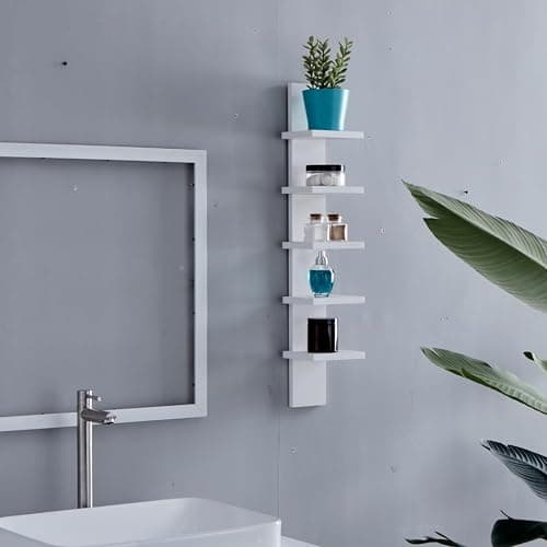 Danya B 5 Tier Wall Shelf Unit Narrow Smooth Laminate Finish - Vertical Column Utility Shelf Floating Storage Home Decor Organizer 5.1" x 6" x 30" (White) thumbnail 3