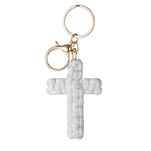 Macrame Cross Keychain,Jesus Key Chain Christian Car Accessories Handmade Soft Cross Keychain Boho Decor for Women Men Gifts - Image 1