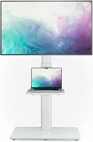 AX WABER Universal Floor TV Stand with Mount 70 Degree Swivel 9 Level Height Adjustable and Space Saving Design for Most 27 to 65 inch LCD, LED OLED TVs White - Image 1