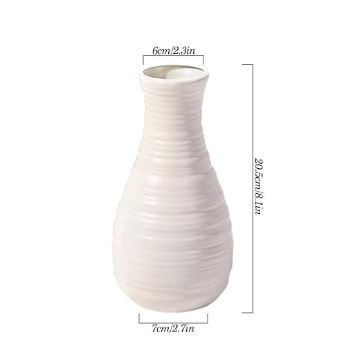 Unbreakable Vase for Flowers, Ceramic Look Plastic Vase for Home Decor, Living Room, Table (Seashell White) thumbnail 2
