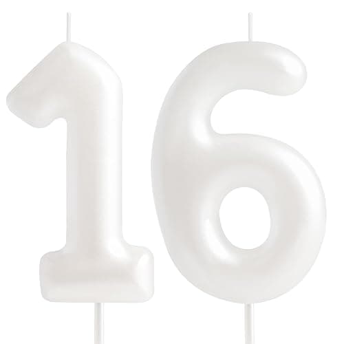 Hongplus Macaron White Number 16 Birthday Candle - Happy 16th Birthday Cakes Topper Decorations For Girls Women Pastel Sweet 16 Party - Image 1