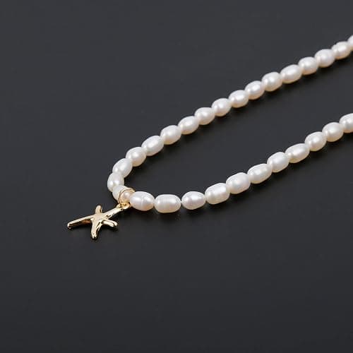 wgoud Natural Freshwater Pearl Choker Necklace for Women, Trendy 14K Gold Plated Pearl Necklaces Handmade Jewelry Gift - Necklace E thumbnail 4