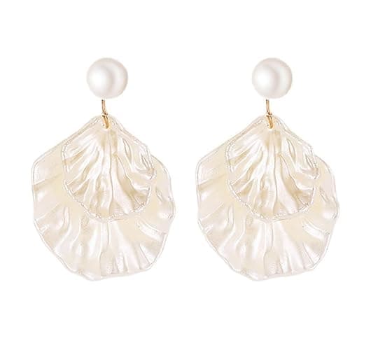Seashell Pearl Stud Earrings for Women Ocean Sea Theme Sweet Double Layer Acrylic Shell Lightweight Dangle Drop Earrings for Summer Beach Holiday Halloween Party Jewelry Accessories - Image 1