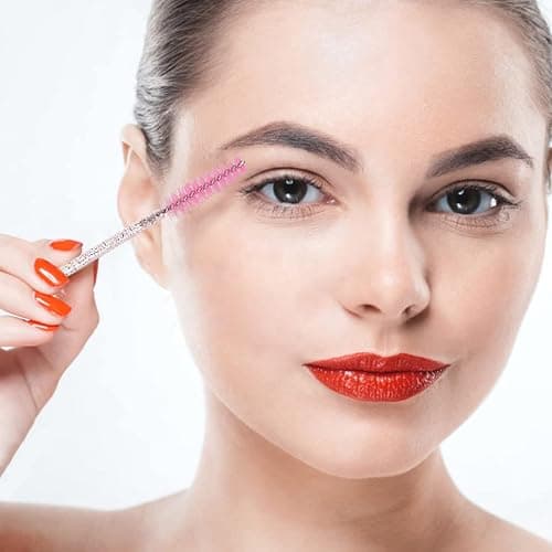 SWKJ 60 PCS Disposable Eyelash Brushes, Spoolies Eyebrow, Crystal-pink | Mascara Wands Applicator Lash Brushes Castor Oil Brush Cosmetic Makeup Tools thumbnail 6