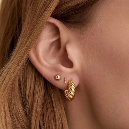 Freekiss Gold Hoop Earrings Set for Women Trendy: Lightweight 14K Gold Plated Hypoallergenic Stud Earrings Dainty Small Half Open Twisted Huggie Earrings for Women Jewelry Gifts thumbnail 3
