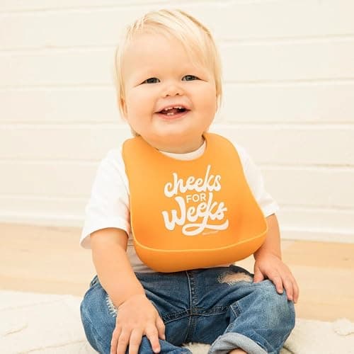 Baby Bib for Eating by Bella Tunno, Waterproof Silicone Bib with Large Food Catcher, Adjustable Fit for Babies 4-12 months & Toddlers 1-3 Years, Boys & Girls, Cheeks For Weeks thumbnail 2
