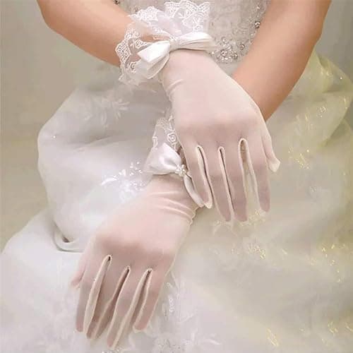 R STAR Floral Short Lace Gloves, Women Wrist Length Gloves for Wedding(B) thumbnail 4