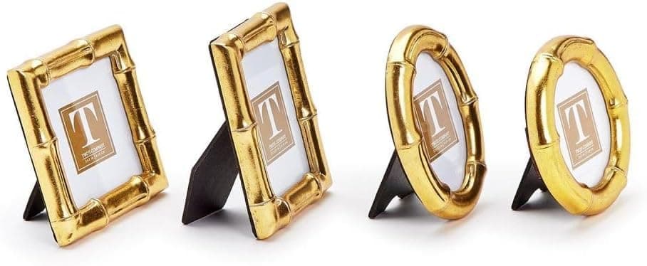 Two's Company 4 Assorted Antique Gold Faux Bamboo Photo Frame Set - 3" Mini Picture Frames, Resin thumbnail 3