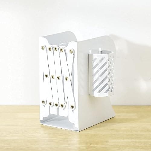Adjustable Bookends Metal Book Ends for Heavy Book Holder Heavy Duty Bookends Nonskid Bookcase Desktop Book Organizer Binder Holder (White) thumbnail 6