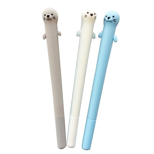 Doraking 3pcs 0.5mm Fine Point Gel Pens, Cute Cartoon Otters Refillable Gel Ink Pens, Black Ink Pen for Writing Note with Box (Otter) - Image 1